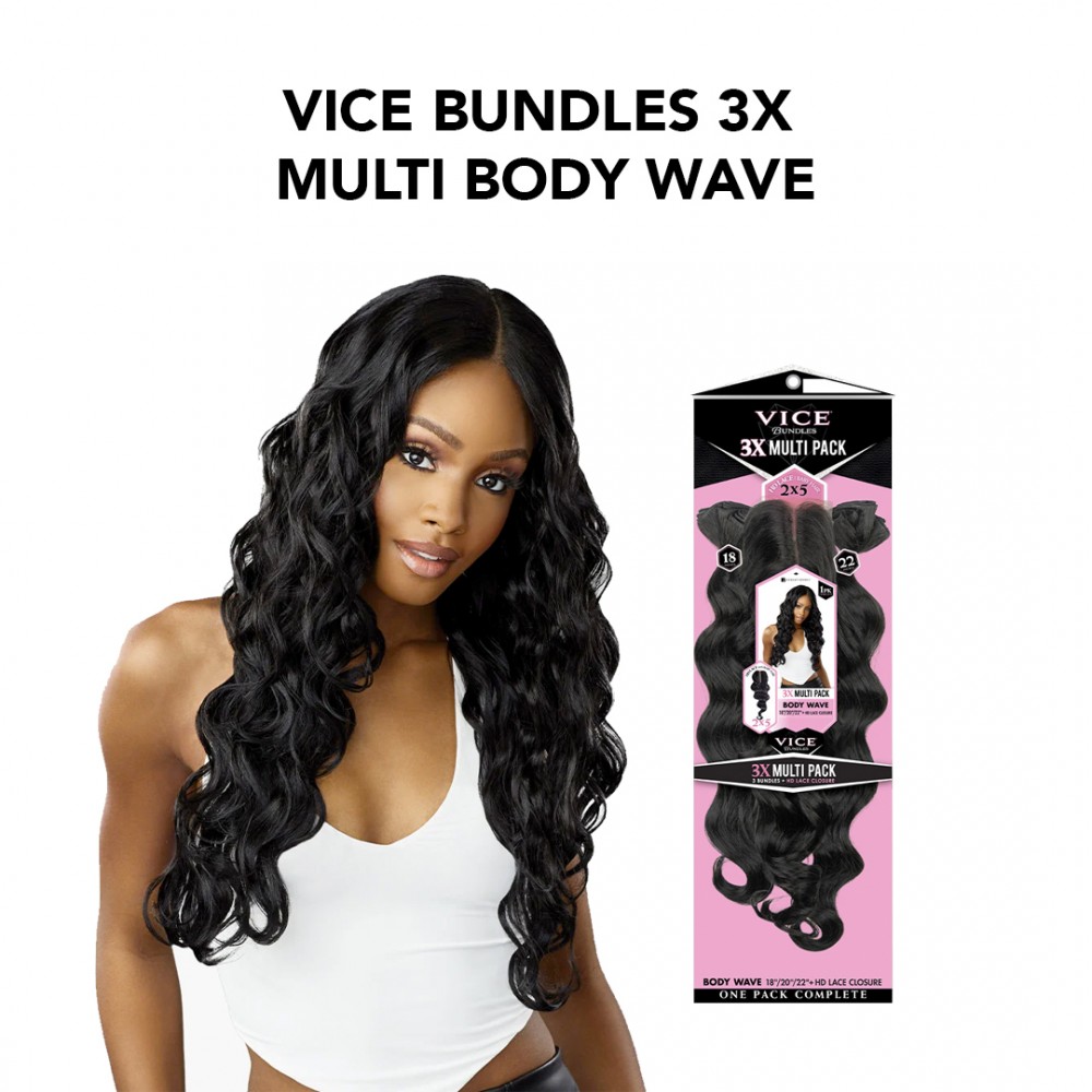 Free Shipping Sensationnel Vice Bundles 3X Multi Bundle Weaving Premium Hair with 2x5 Lace Closure Multi Body Wave ( 26" 28" 30" Inch )