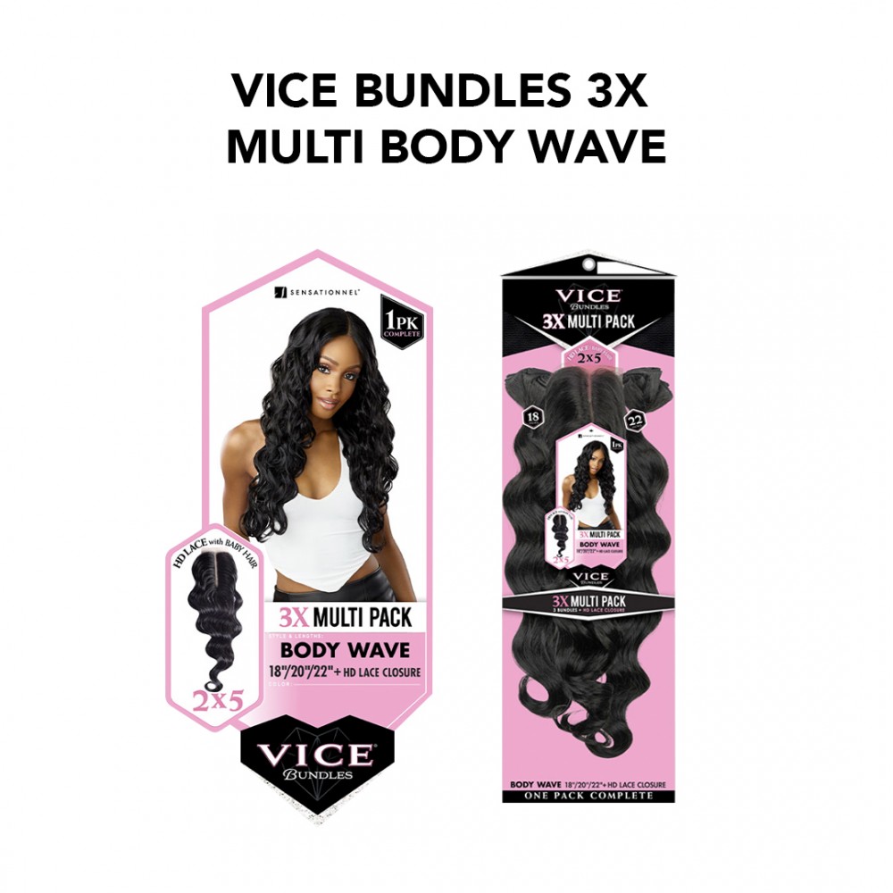 Free Shipping Sensationnel Vice Bundles 3X Multi Bundle Weaving Premium Hair with 2x5 Lace Closure Multi Body Wave ( 26" 28" 30" Inch )