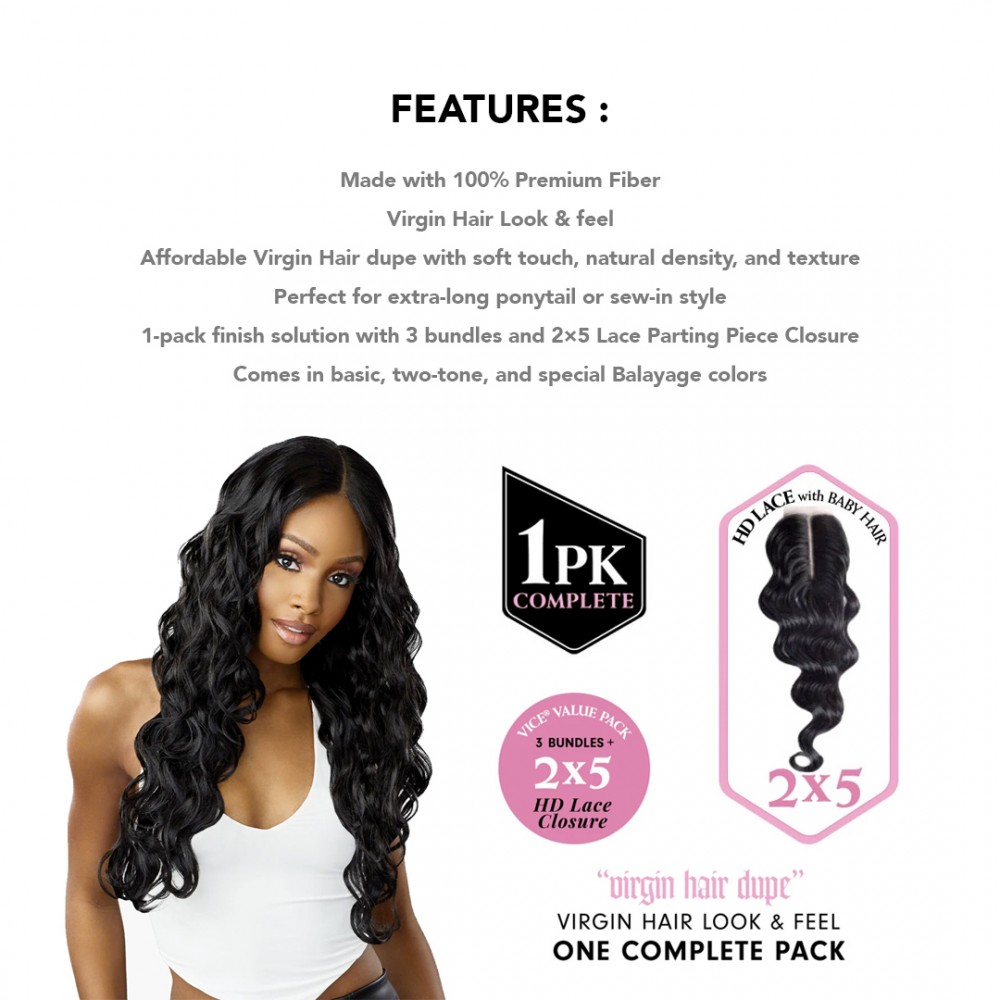 Free Shipping Sensationnel Vice Bundles 3X Multi Bundle Weaving Premium Hair with 2x5 Lace Closure Multi Body Wave ( 26" 28" 30" Inch )