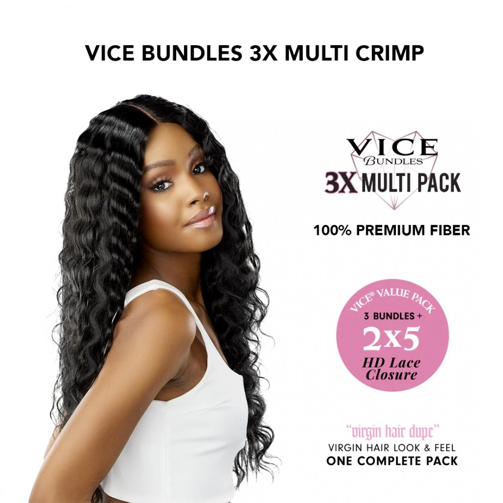 Free Shipping Sensationnel Vice Bundles 3X Multi Bundle Weaving Premium Hair with 2x5 Lace Closure Multi Crimp ( 18" 20" 22" Inch )