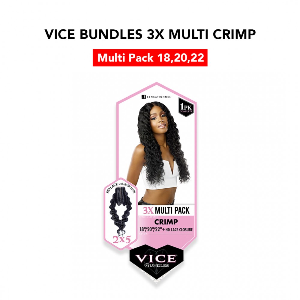 Free Shipping Sensationnel Vice Bundles 3X Multi Bundle Weaving Premium Hair with 2x5 Lace Closure Multi Crimp ( 18" 20" 22" Inch )