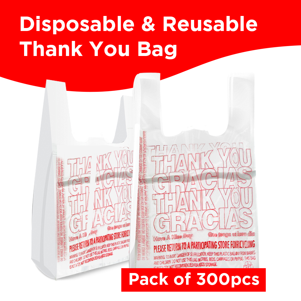 Free Shipping Ebo Thank You Have a Nice Day Plastic Disposable and Reusable Standard Supermarket, Grocery, T-shirt Bag (11.5” x 6.5" Inch) - Pack of 300 pcs