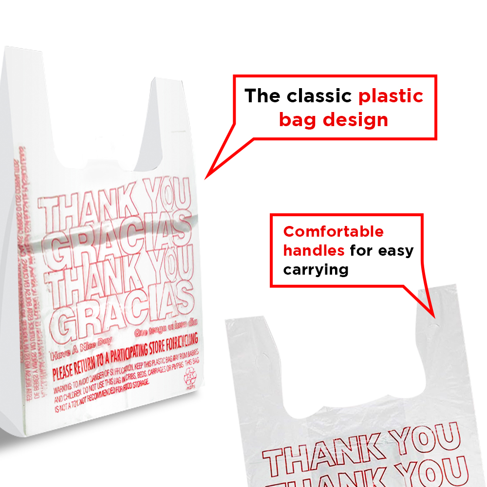 Free Shipping Ebo Thank You Have a Nice Day Plastic Disposable and Reusable Standard Supermarket, Grocery, T-shirt Bag (11.5” x 6.5" Inch) - Pack of 300 pcs
