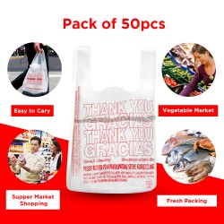 Ebo Thank You Have A Nice Day Plastic Disposable And Reusable Standard Supermarket, Grocery, T-shirt Bag (11.5” X 6.5" Inch) - Pack Of 50 Pcs