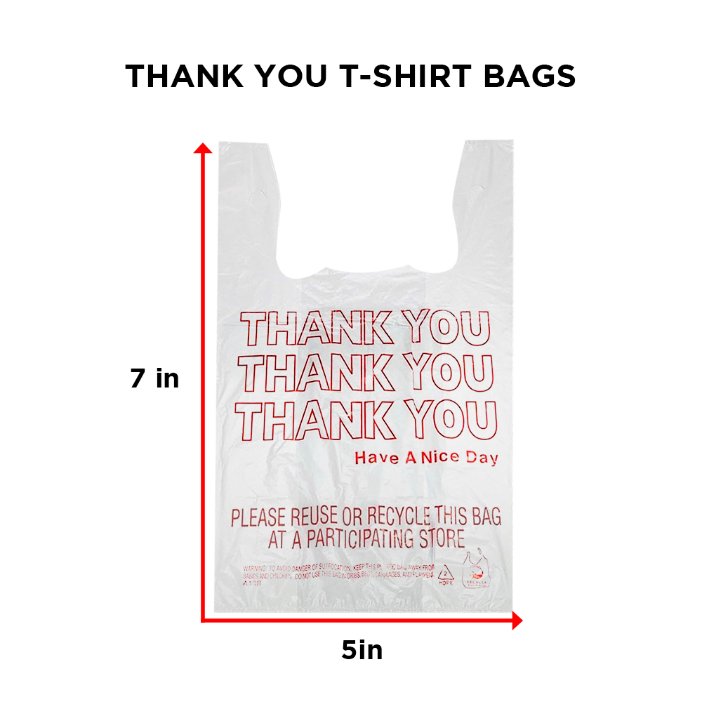 Free Shipping Ebo Thank You Have a Nice Day Plastic Disposable and Reusable Standard Supermarket, Grocery, T-shirt Bag (7” x 5" Inch) - Pack of 100 pcs