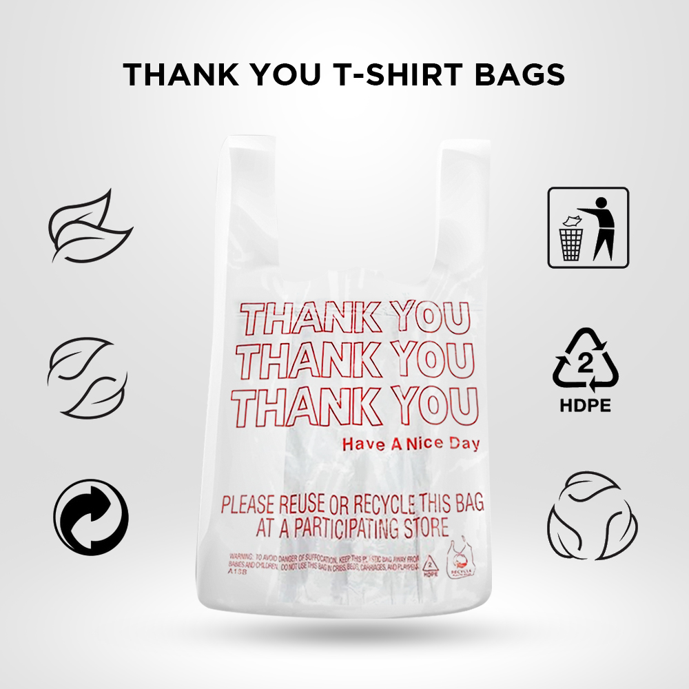 Free Shipping Ebo Thank You Have a Nice Day Plastic Disposable and Reusable Standard Supermarket, Grocery, T-shirt Bag (7” x 5" Inch) - Pack of 100 pcs
