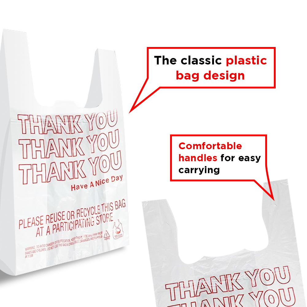 Free Shipping Ebo Thank You Have a Nice Day Plastic Disposable and Reusable Standard Supermarket, Grocery, T-shirt Bag (7” x 5" Inch) - Pack of 100 pcs