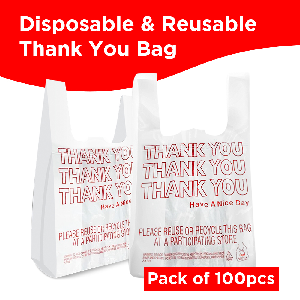 Free Shipping Ebo Thank You Have a Nice Day Plastic Disposable and Reusable Standard Supermarket, Grocery, T-shirt Bag (7” x 5" Inch) - Pack of 100 pcs