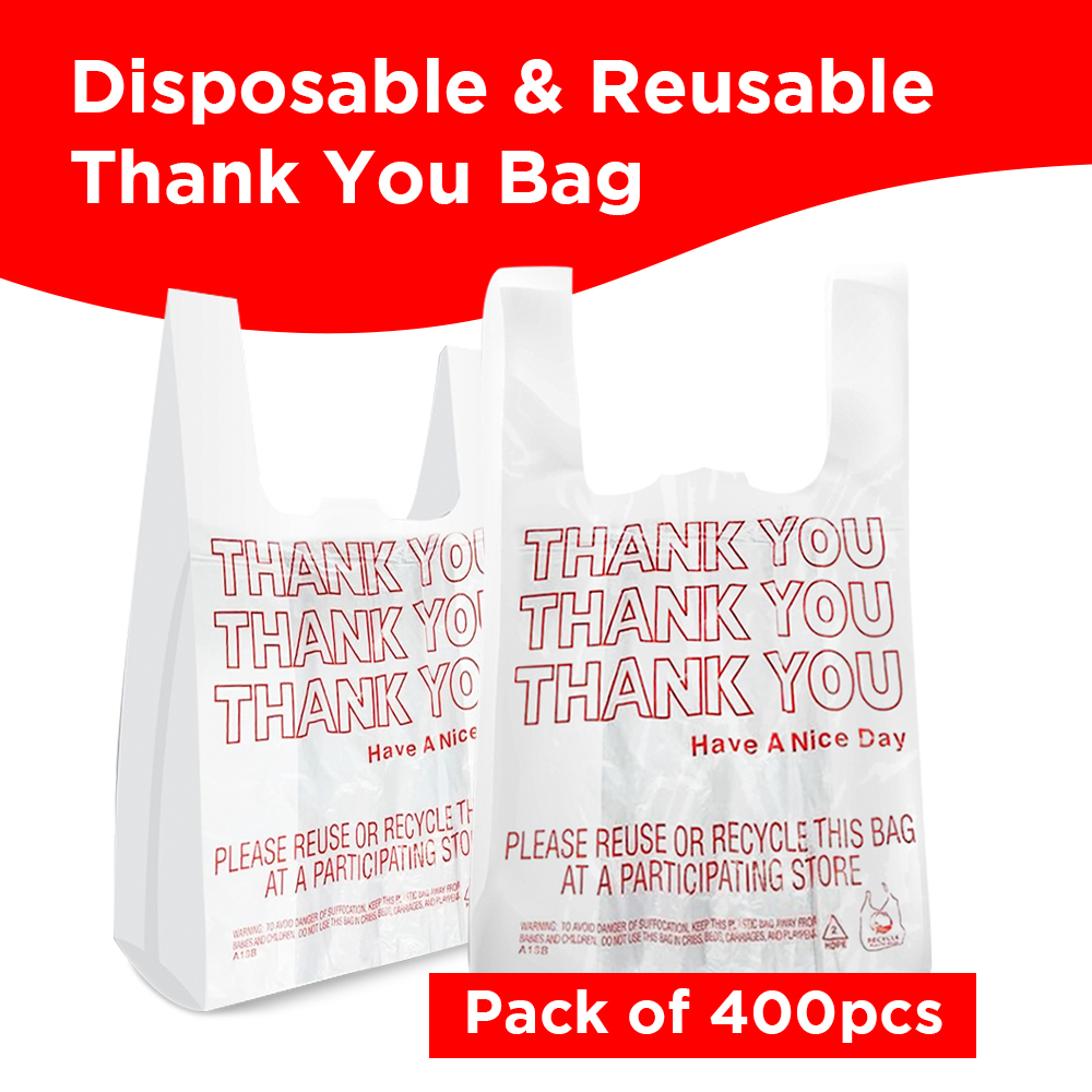 Free Shipping Ebo Thank You Have a Nice Day Plastic Disposable and Reusable Standard Supermarket, Grocery, T-shirt Bag (7” x 5" Inch) - Pack of 400 pcs