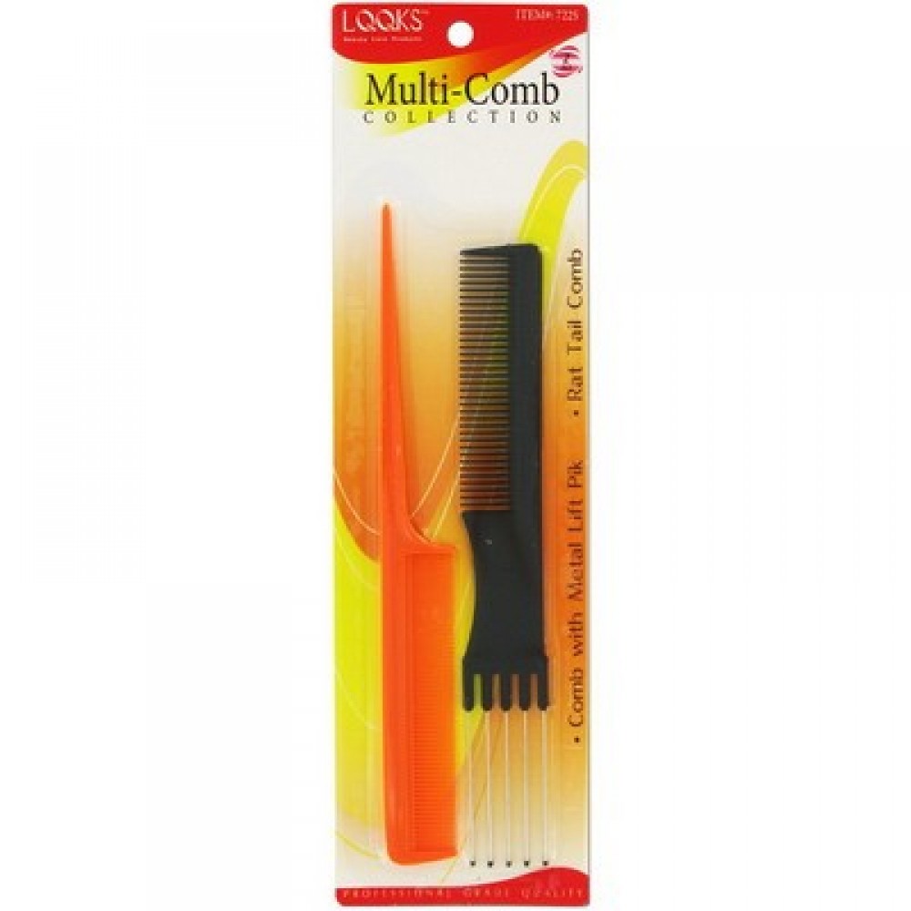 Ebo Comb With Metal Lift Pik & Rat Tail Comb Assort