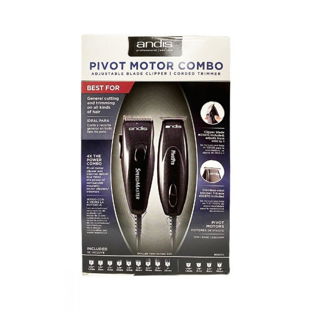 Andis Pivot Motor Adjustable Hair Clipper And Trimmer Combo Kit 24075 Black