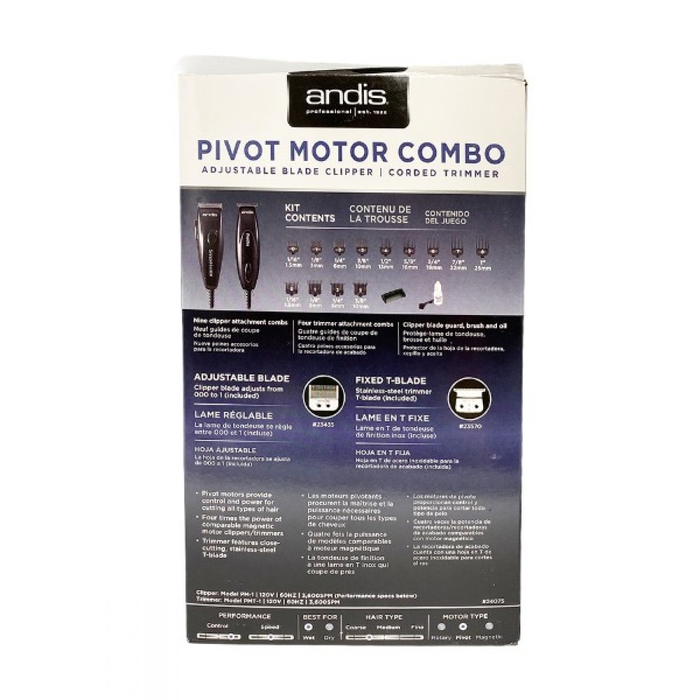 Andis Pivot Motor Adjustable Hair Clipper And Trimmer Combo Kit 24075 Black