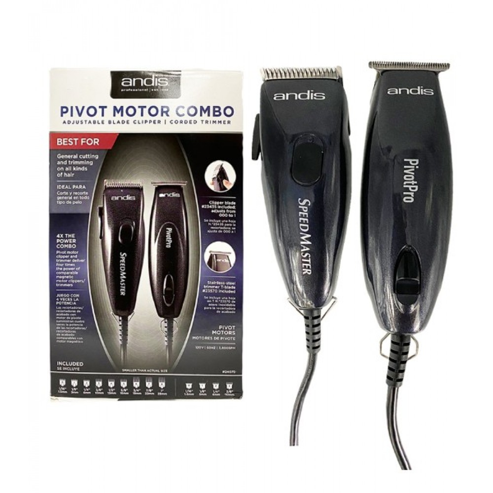Andis Pivot Motor Adjustable Hair Clipper And Trimmer Combo Kit 24075 Black