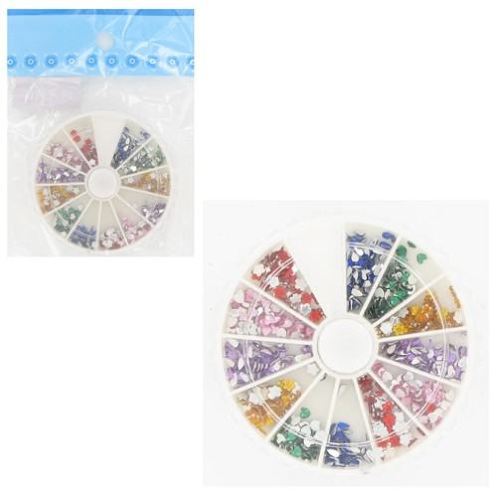 Ebo Round Case Rhinestone Shapes Assorted Color & Pusher 100pc