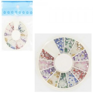  Ebo Round Case Rhinestone Assorted Color & Pusher 100pc