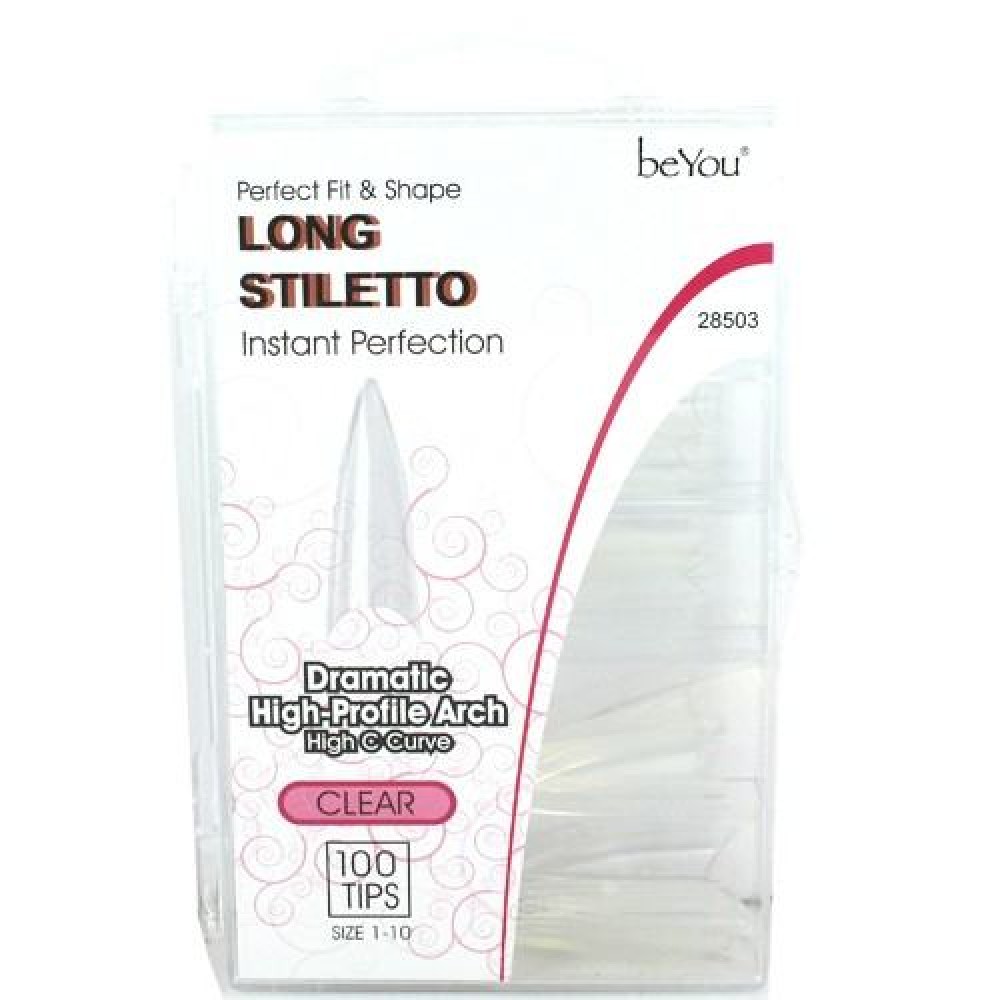 Ebo  Be You Long Stiletto Nail 100 Tips/pk - Clear