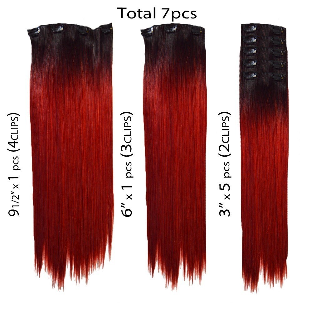 18" clip in - 7pcs synthetic hair extension -straight- black bur pastel(p1b/99j/bur) 18 clip in - 7pcs synthetic hair extension -straight- black bur pastel(p1b/99j/bur)