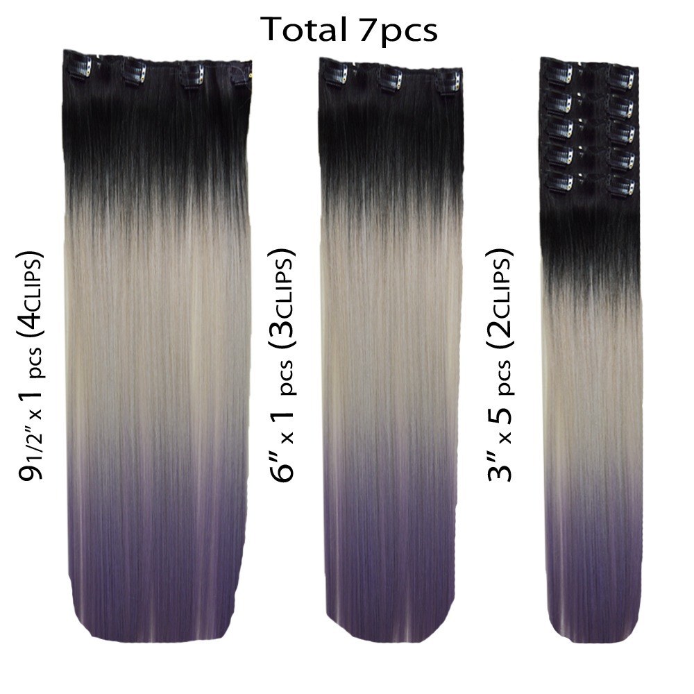 18" clip in - 7pcs synthetic hair extension -straight- black grey purple pastel 18 clip in - 7pcs synthetic hair extension -straight- black grey purple pastel