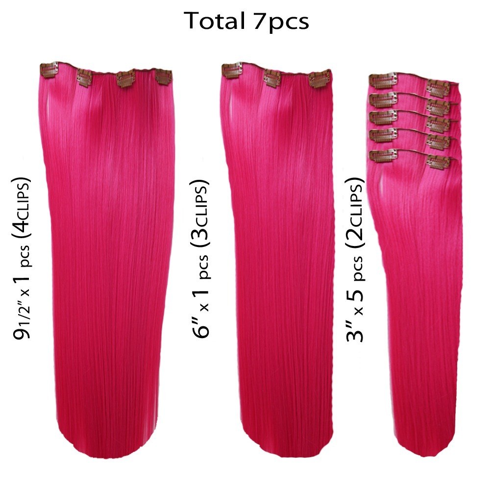 18" clip in - 7pcs synthetic hair extension -straight- pink 18 clip in - 7pcs synthetic hair extension -straight- pink