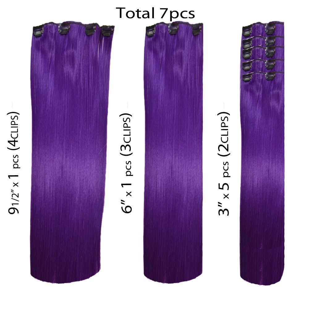 18 clip in - 7pcs synthetic hair extension -straight - purple