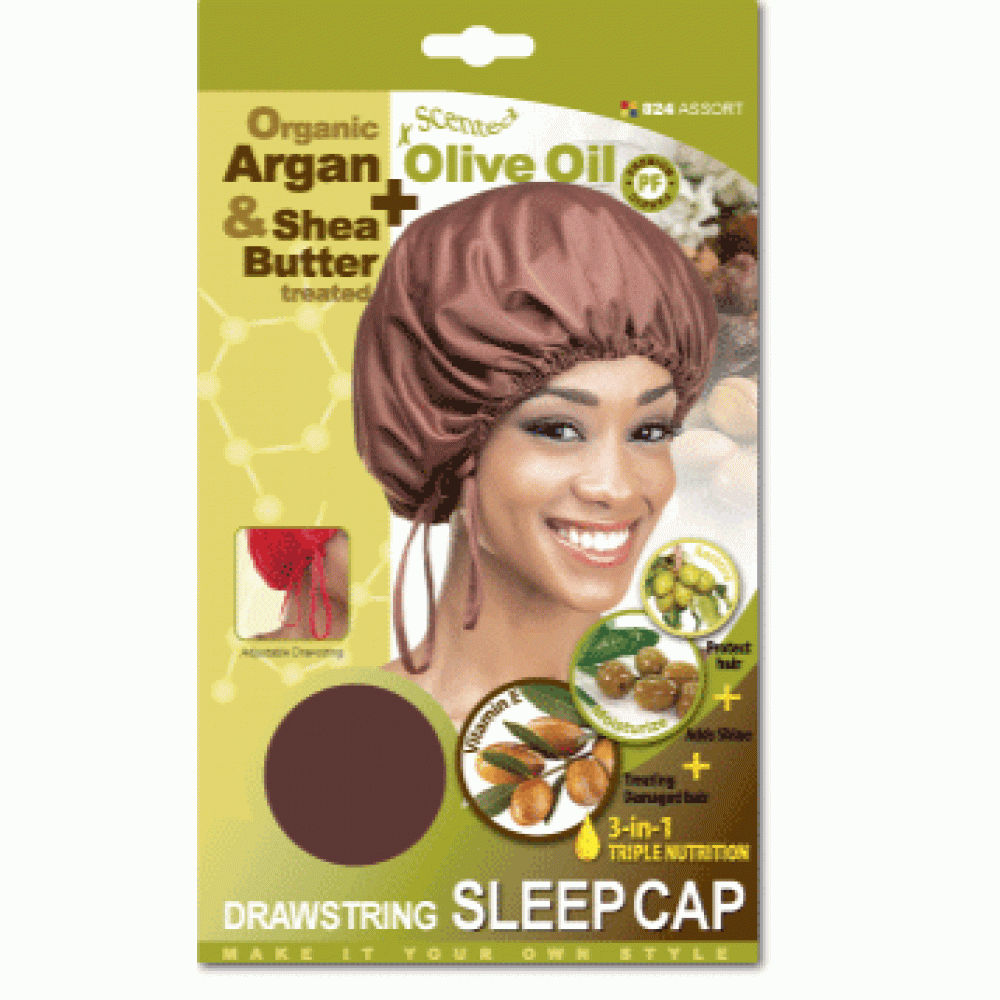 Qfitt Argan Olive Oil & Shea Butter Treated  Drawstring Sleep Cap