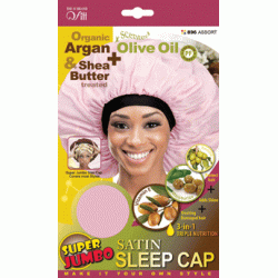 Qfitt Argan Olive Oil & Shea Butter Treated Super Jumbo Satin Sleep Cap Qfitt Argan Olive Oil & Shea Butter Treated Super Jumbo Satin Sleep Cap