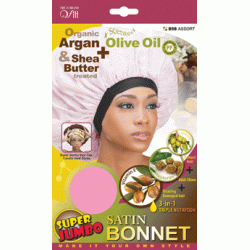 Qfitt Argan Olive Oil & Shea Butter Treated Super Jumbo Satin Bonnet Qfitt Argan Olive Oil & Shea Butter Treated Super Jumbo Satin Bonnet