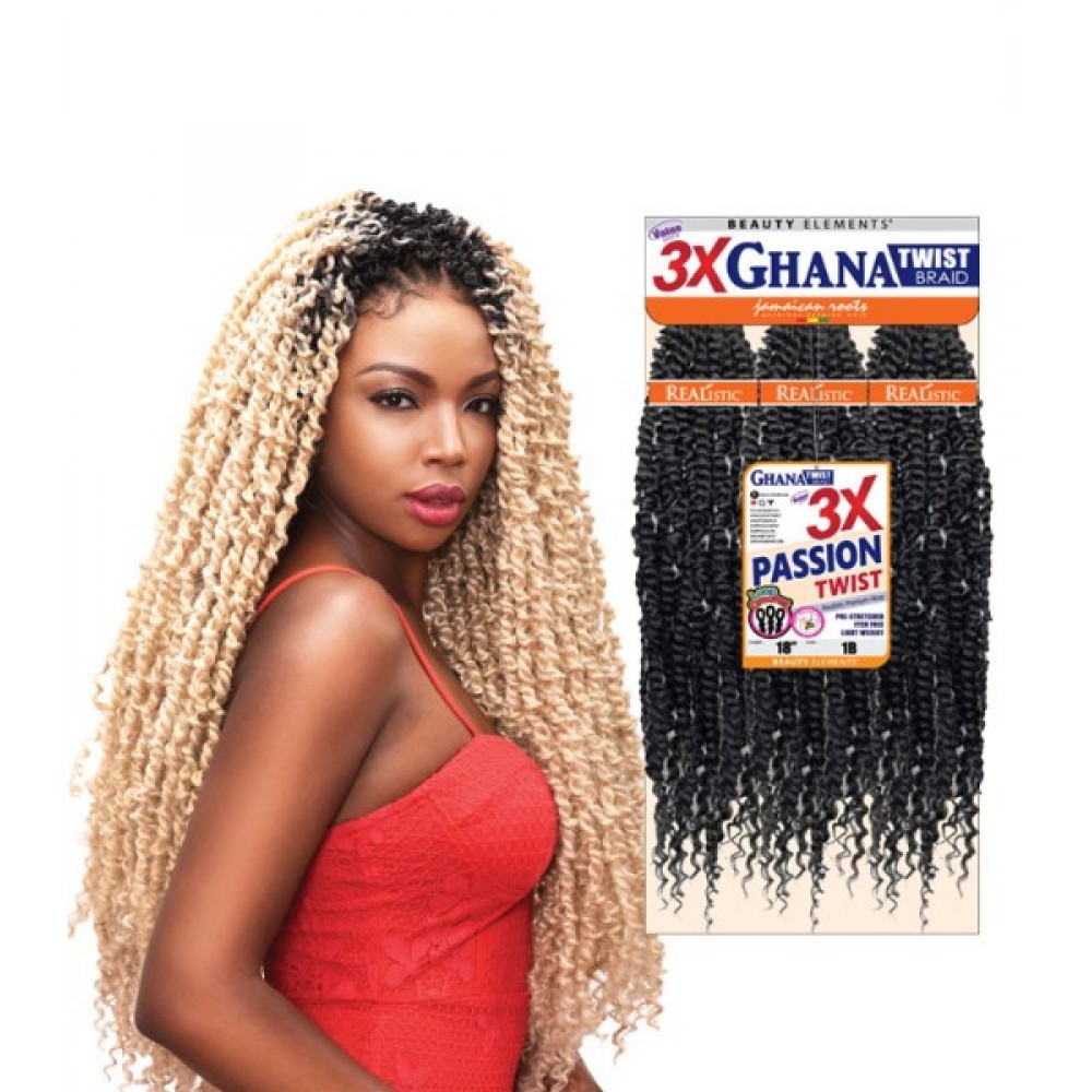 Beauty Elements Ghana Twist Synthetic Hair Crochet Braid Loop 3x Pre Stretched Passion Twist 18”
