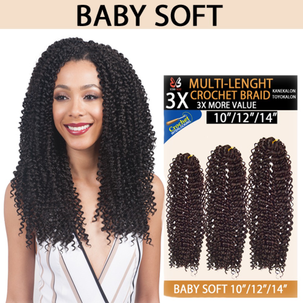 Bobbi Boss Synthetic Hair Crochet Braid 3x Multi Pack 10/12/14 Baby Soft