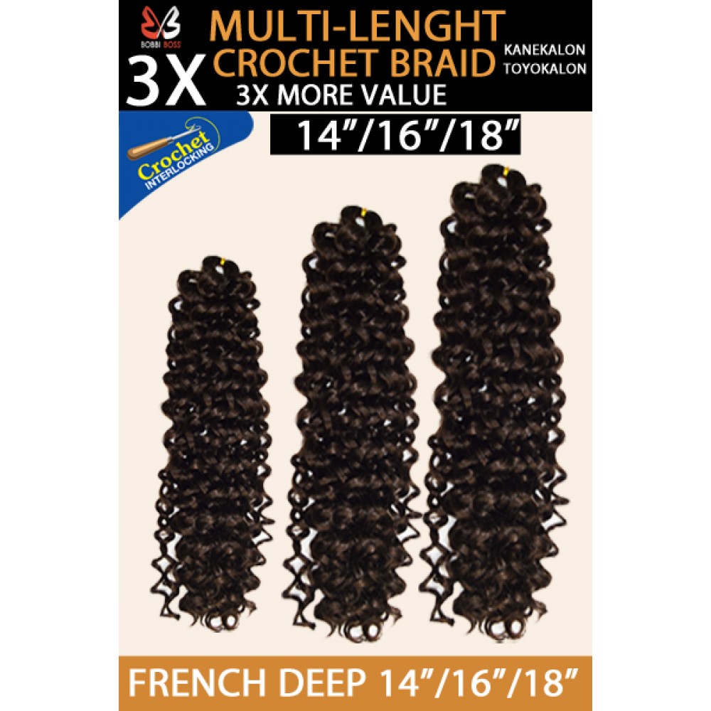 Bobbi Boss Synthetic Hair Crochet Braid 3x Multi Pack 14/16/18 French Deep