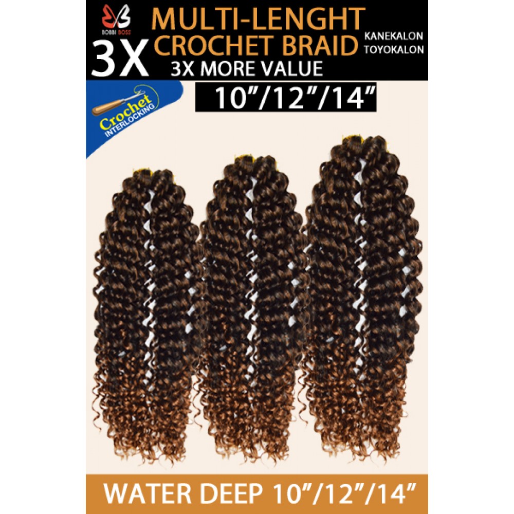 Bobbi Boss Synthetic Hair Crochet Braid 3x Multi Pack 10/12/14 Water Deep