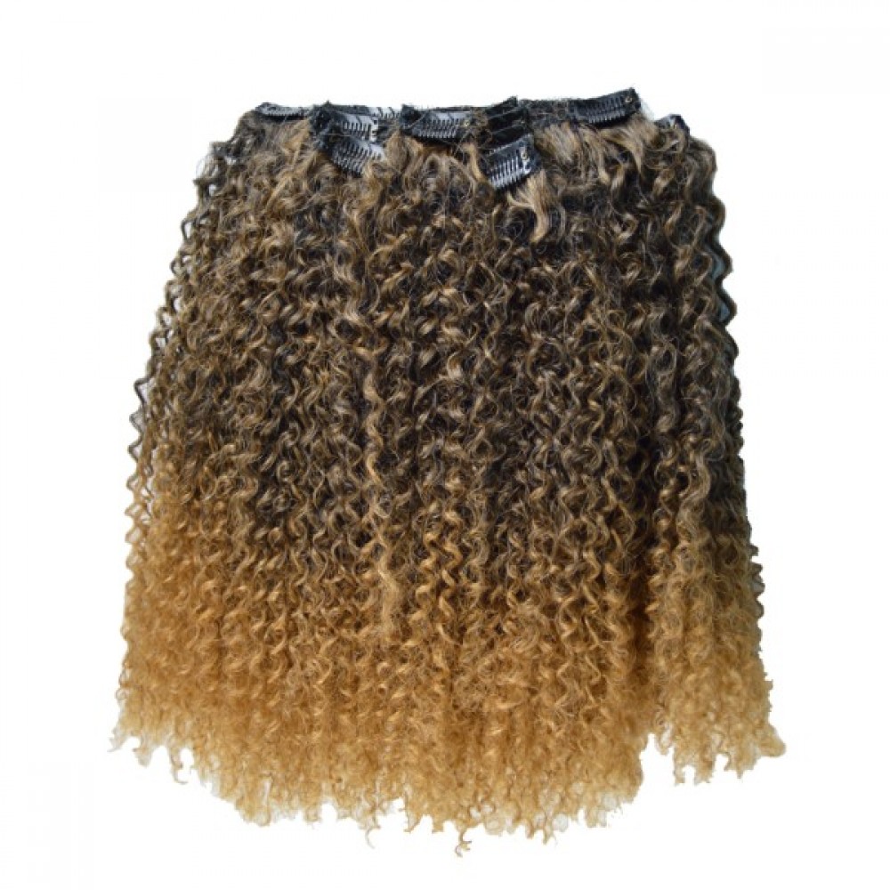 Ebo Brazilian Bundle 100% Human Hair & Premium Mix Clip In Extension Kinky Curly 10” 4b 9 Pcs