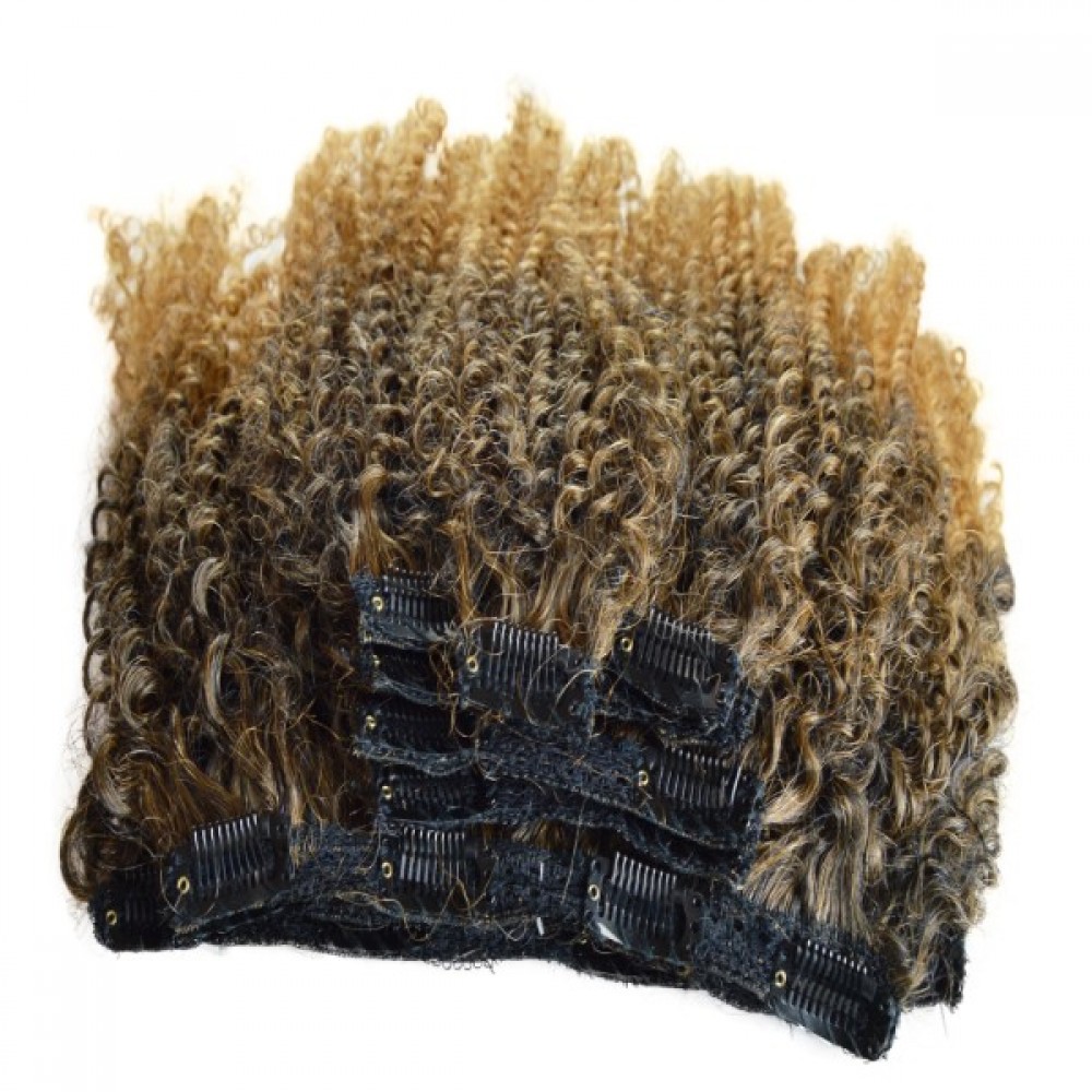 Ebo Brazilian Bundle 100% Human Hair & Premium Mix Clip In Extension Kinky Curly 10” 4b 9 Pcs