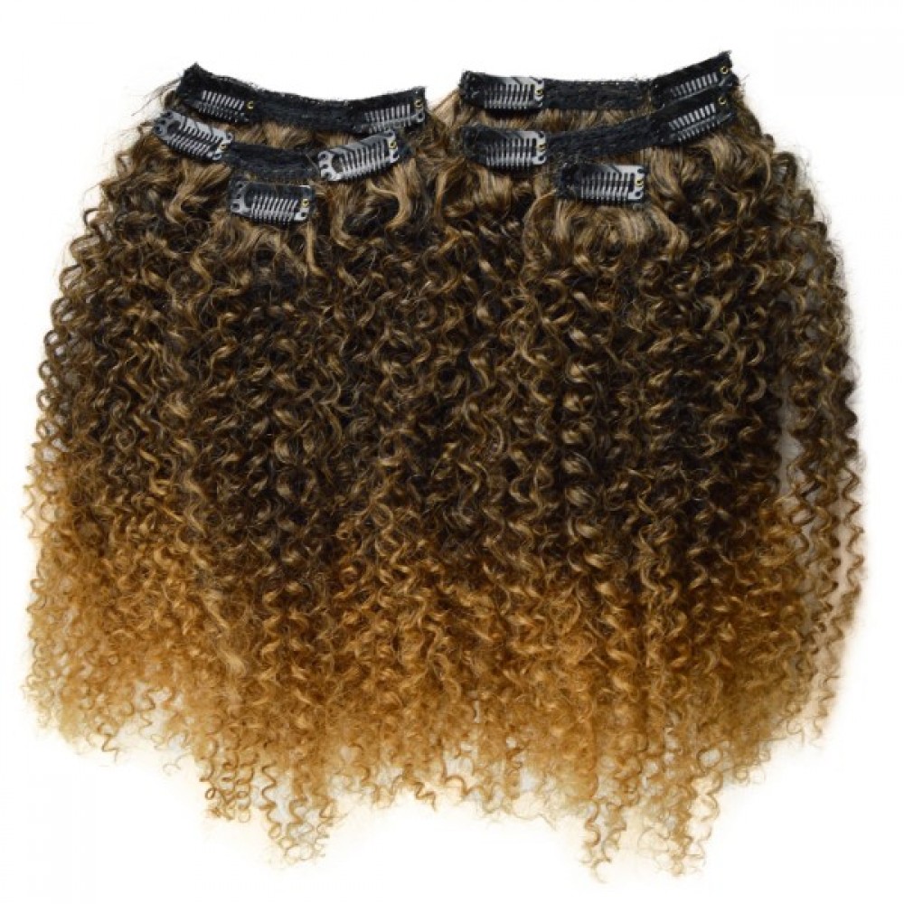 Ebo Brazilian Bundle 100% Human Hair & Premium Mix Clip In Extension Kinky Curly 10” 4b 9 Pcs