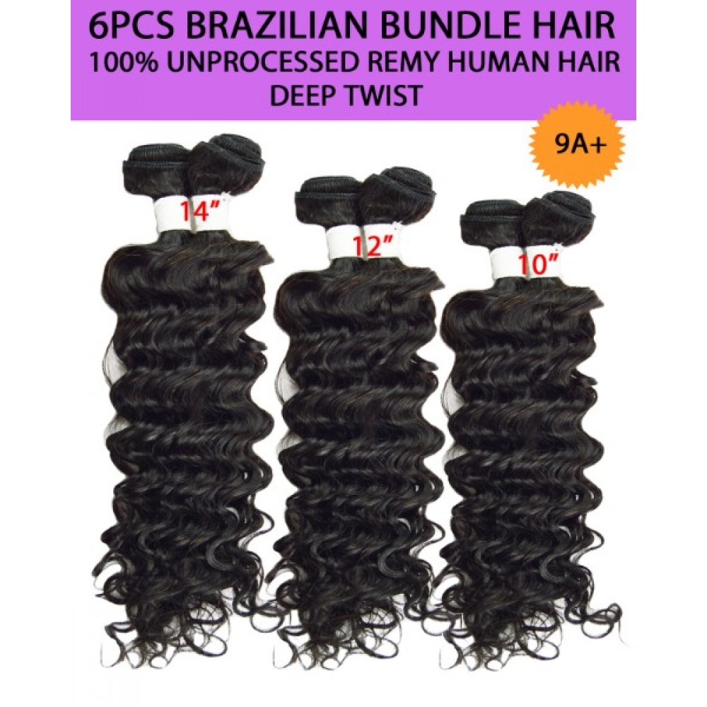 Ebo Brazilian Bundle Unprocessed 100% Virgin Remy Human Hair Weave 9a Deep Twist 6pcs