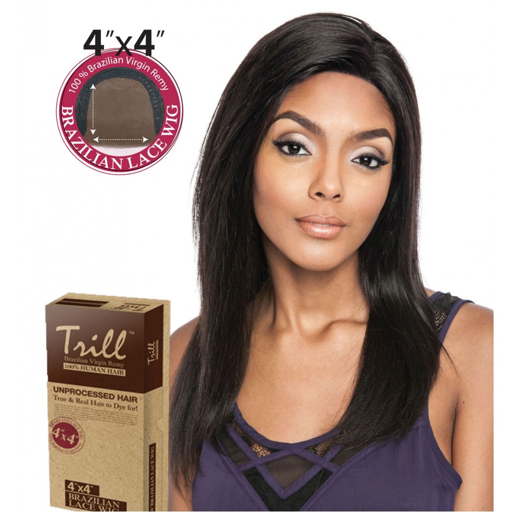 TRILL BRAZILIAN UNPROCESSED VIRGIN 100% REMY HUMAN 4x4 LACE WIG CHESTNET 20
