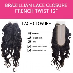 Brazilian 100% Remy Human Hair Silk Lace Closure  French Twist 12"