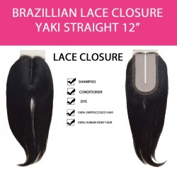 Brazilian 100% Remy Human Hair Silk Lace Closure Straight 12"