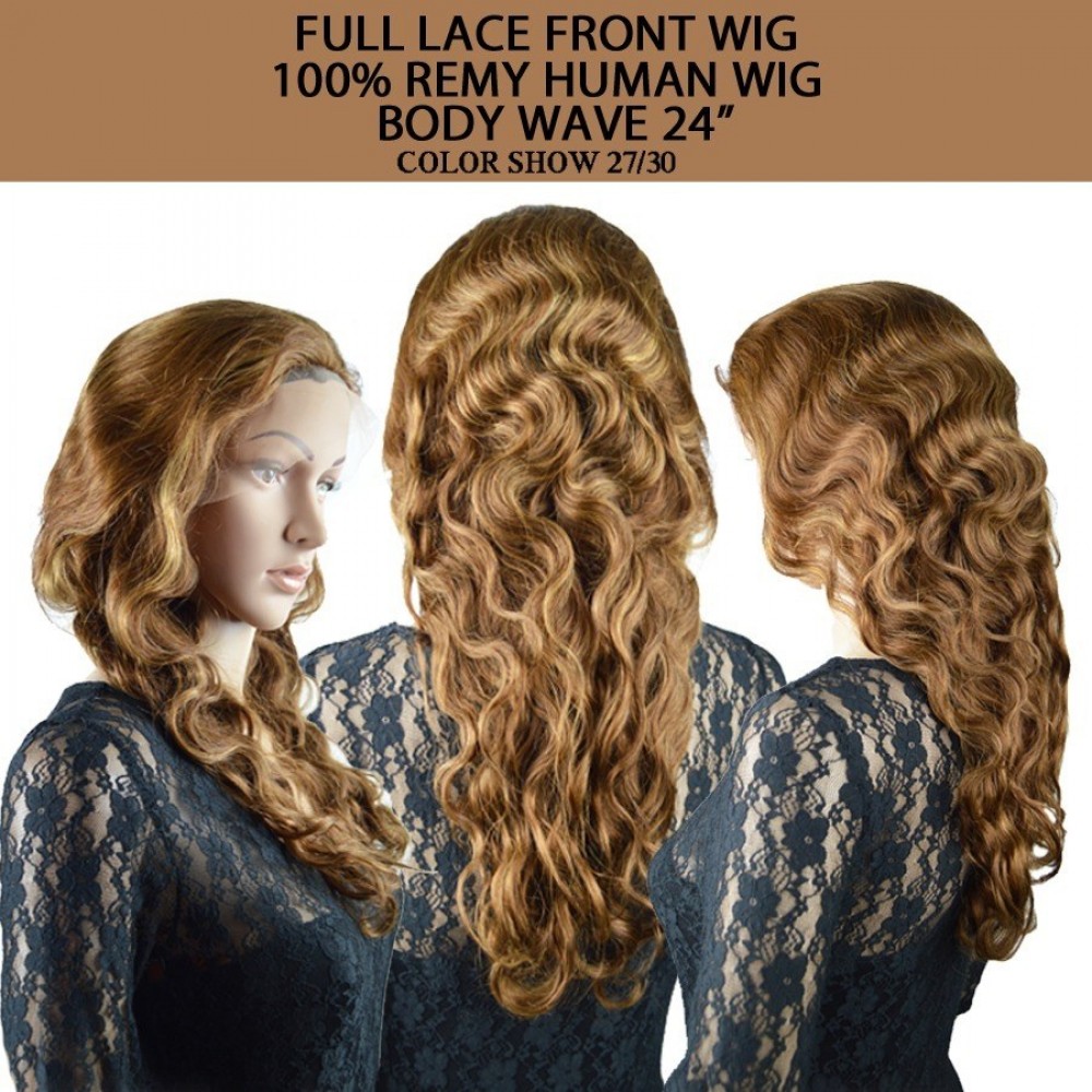Natural Look 100% Remy Human Full Lace Front Wig Body Wave 24