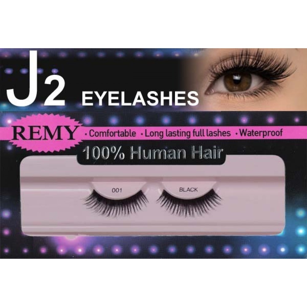 J2 Eyelashes 100% Remy Human Hair # 001 Black