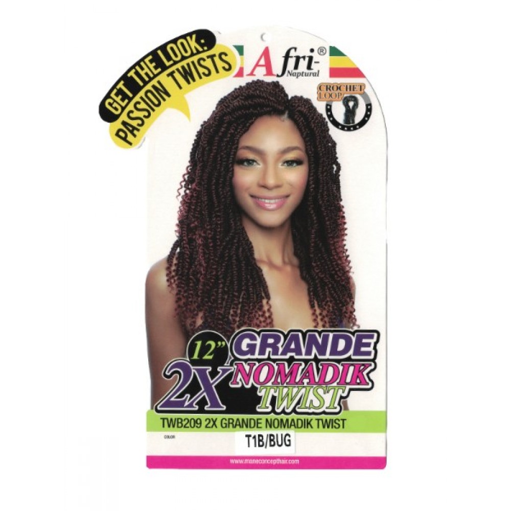 Mane Concept Afri Synthetic Hair Crochet Braid Loop 2x Pre Stretched Passion Grande Nomadik Twist 18