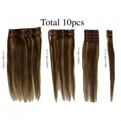 10" clip in 10 pcs 100% human remi hair extensions - straight-medium brown (4) 