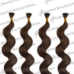 18" Fusion-u Tip- 100pcs 100% Human Hair Extensions - Ash Brown (8) - Wavy