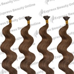 18" Fusion -u Tip- 100pcs 100% Human Hair Extensions - Light Golden Brown (12) - Wavy