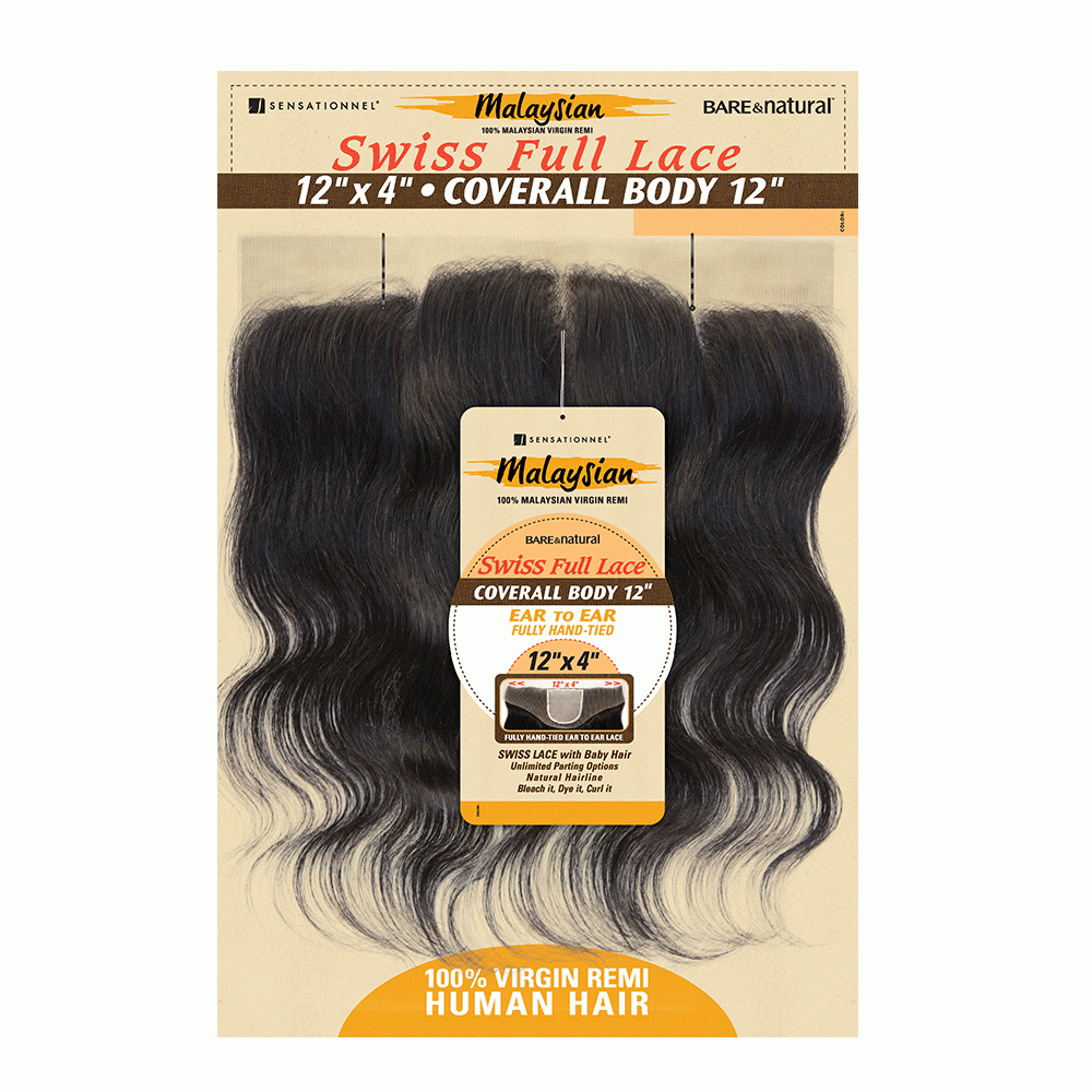 Sensationnel Malaysian 100% Remy Human Hair Swiss Full Lace Ear To Ear Closure 12x4 Body Wave 12" Sensationnel Malaysian 100% Remy Human Hair Swiss Full Lace Ear To Ear Closure 12x4 Body Wave 12
