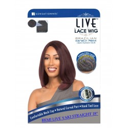 Sensationnel Live Brazilian 100% Remi Human Hair Lace Wig Yaki Straight 18" 