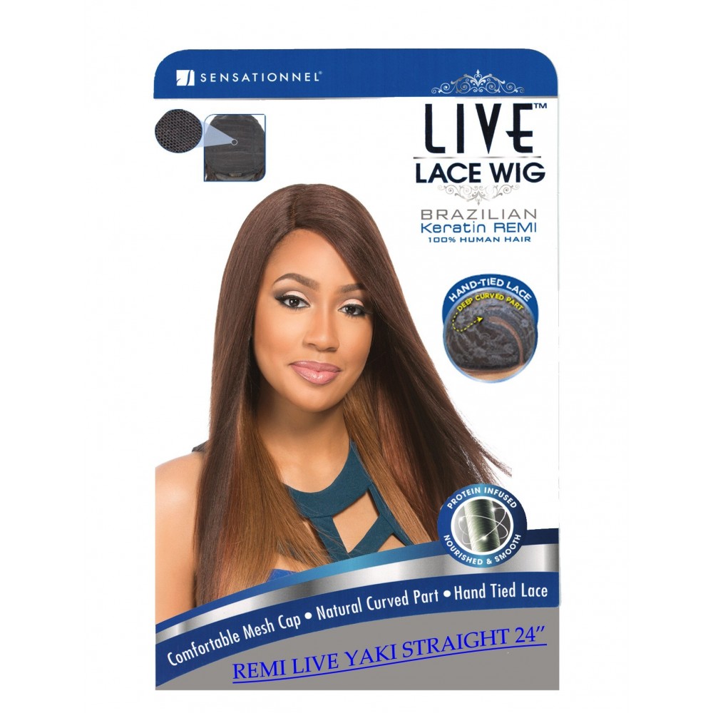 Sensationnel Live Brazilian 100% Remi Human Hair Lace Wig Yaki Straight 24